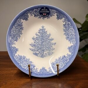 2 x Royal Stafford Blue Christmas Tree Cereal Soup Bowls Holiday